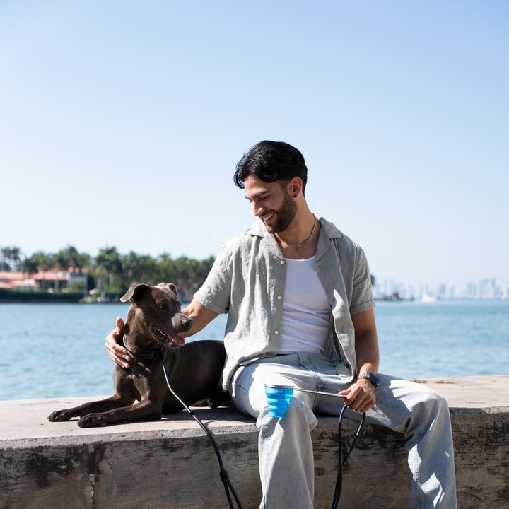 A dog and his pet parent relaxing together